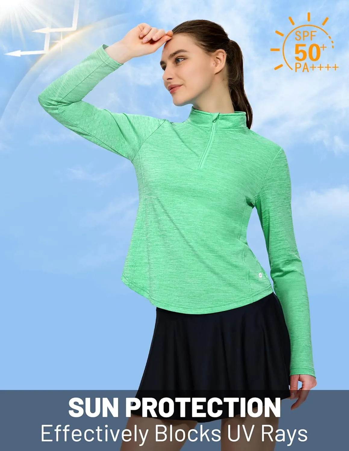 MIER Long Sleeve Workout Shirts for Women Quarter Zip Athletic Pullover Dry Fit Flowy Golf Running UV Sun Shirts,1/4 Zip