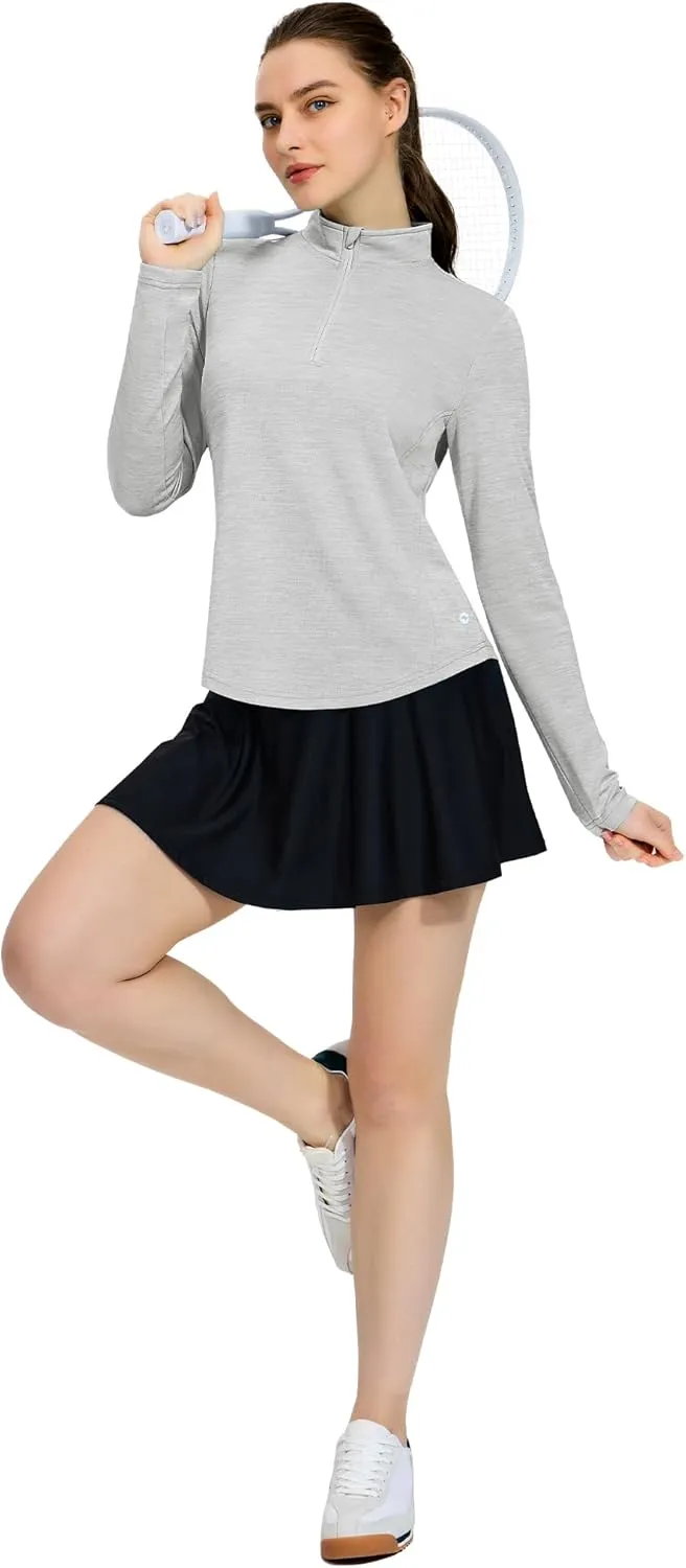 MIER Long Sleeve Workout Shirts for Women Quarter Zip Athletic Pullover Dry Fit Flowy Golf Running UV Sun Shirts,1/4 Zip