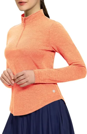 MIER Long Sleeve Workout Shirts for Women Quarter Zip Athletic Pullover Dry Fit Flowy Golf Running UV Sun Shirts,1/4 Zip