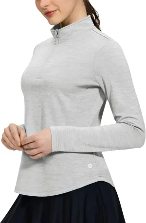 MIER Long Sleeve Workout Shirts for Women Quarter Zip Athletic Pullover Dry Fit Flowy Golf Running UV Sun Shirts,1/4 Zip