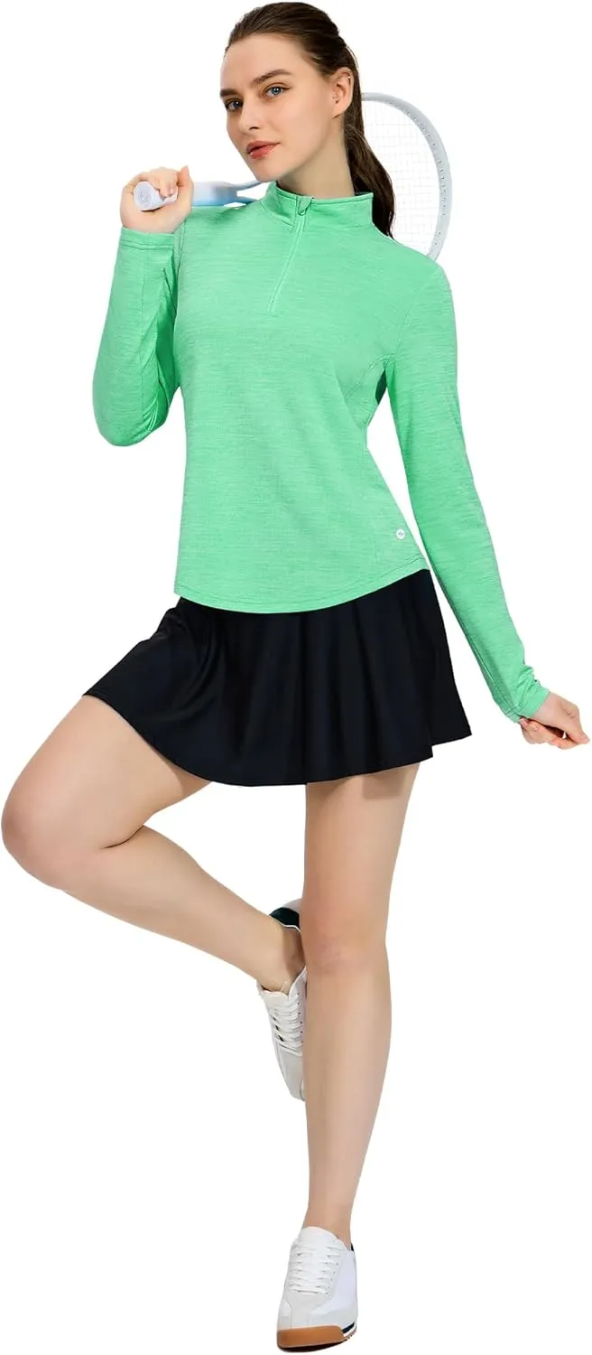 MIER Long Sleeve Workout Shirts for Women Quarter Zip Athletic Pullover Dry Fit Flowy Golf Running UV Sun Shirts,1/4 Zip