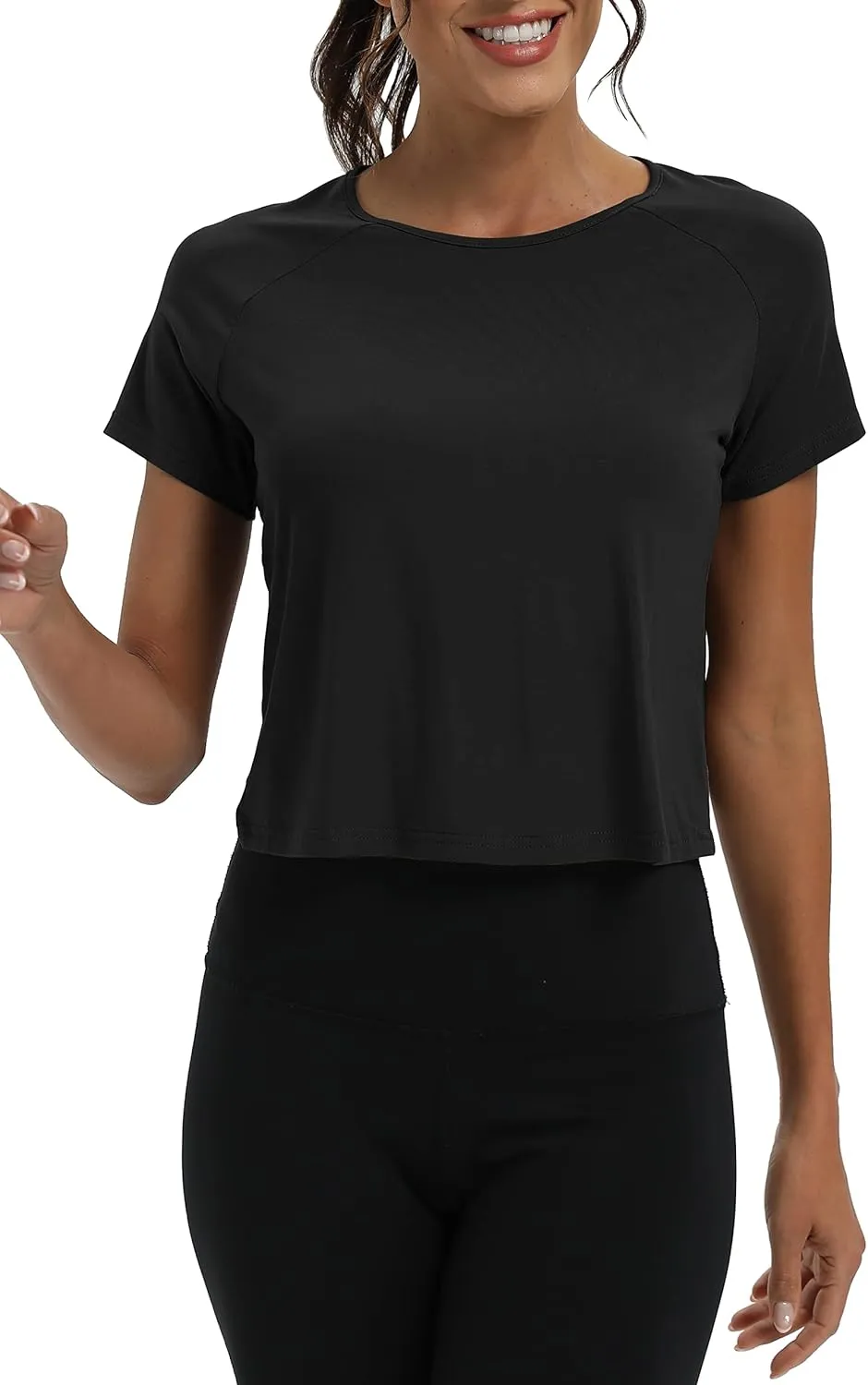 Mippo Workout Tops for Women Cropped Split Back Athletic Gym Exercise Shirts Loose Fit