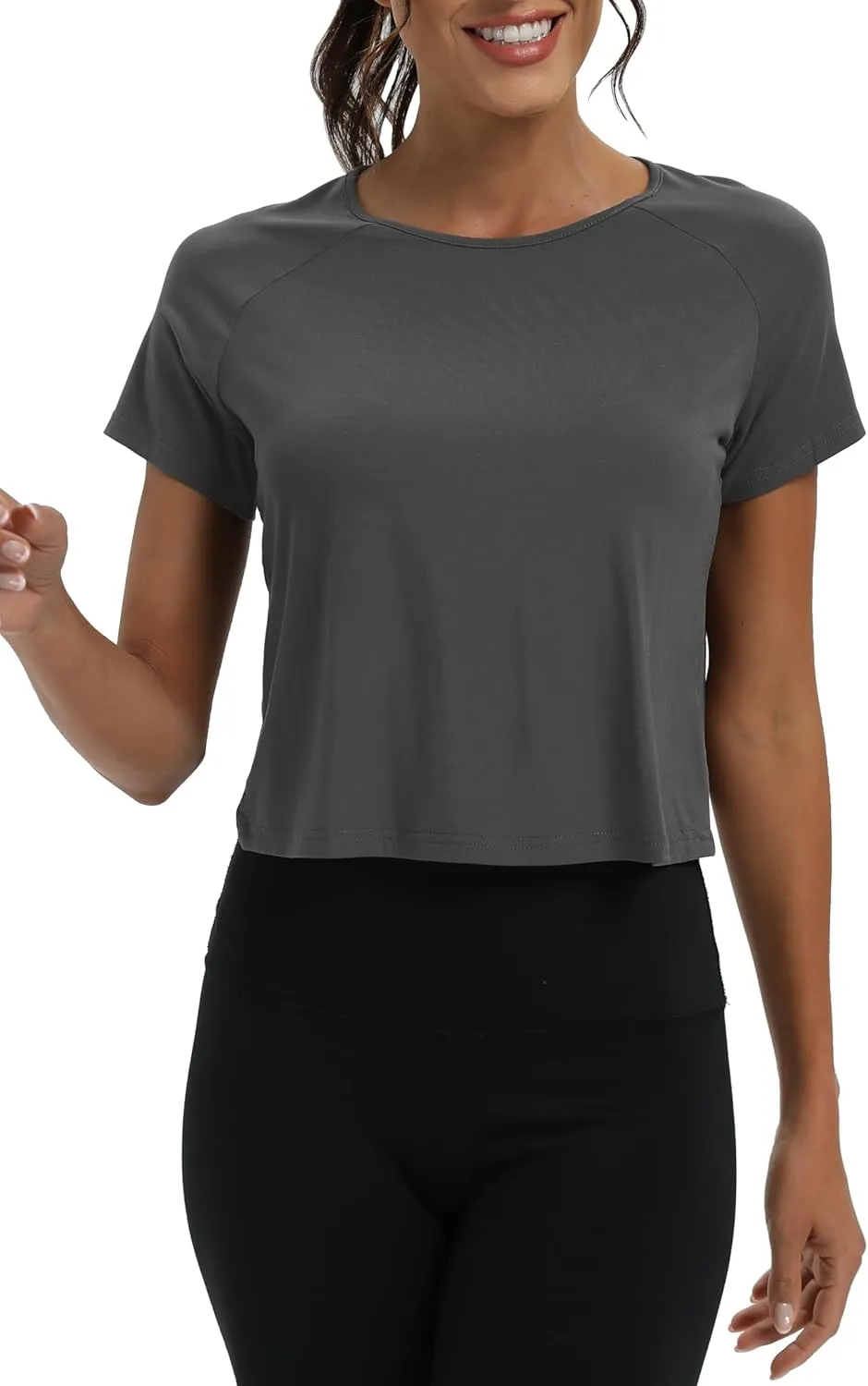 Mippo Workout Tops for Women Cropped Split Back Athletic Gym Exercise Shirts Loose Fit