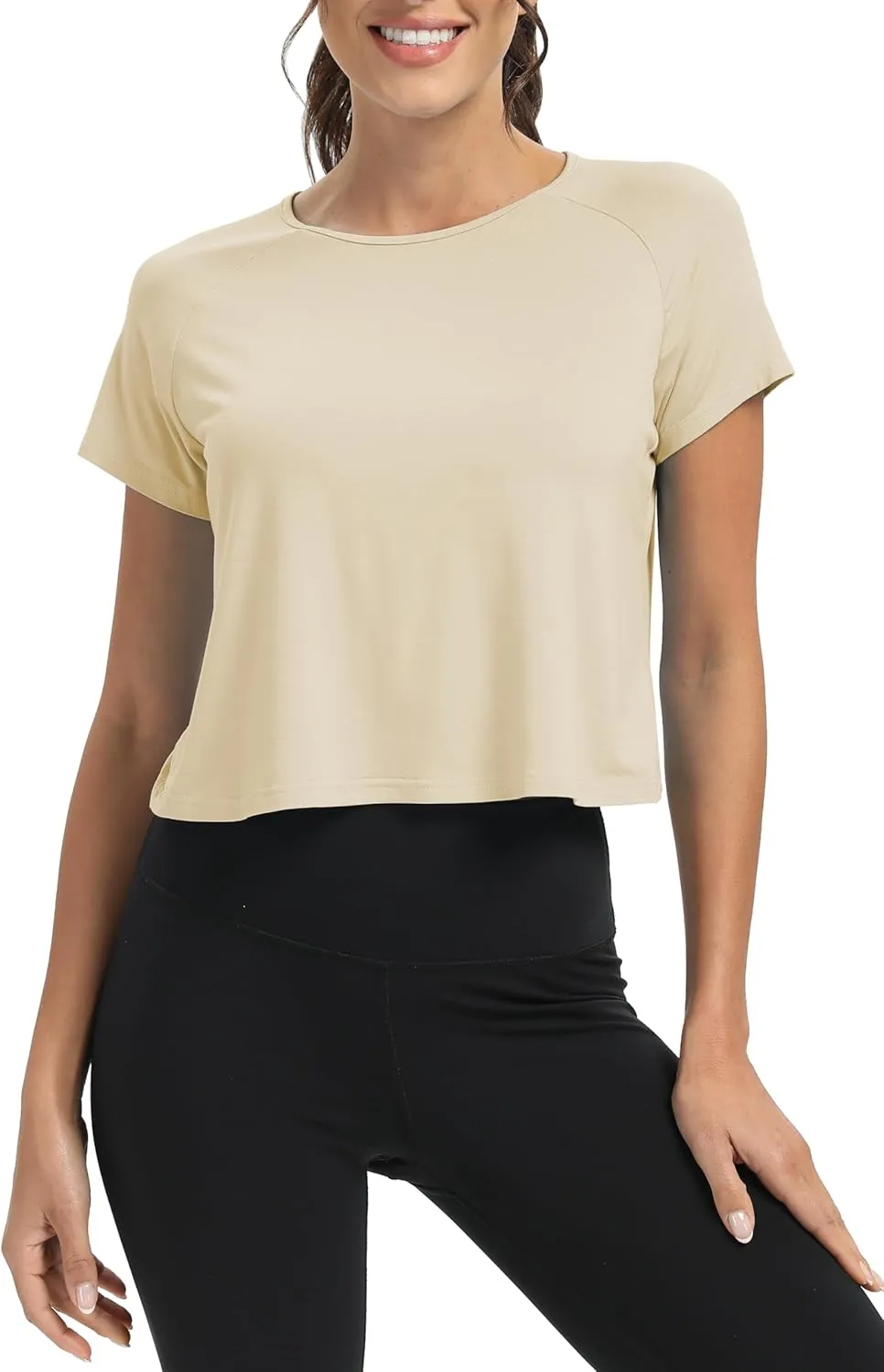 Mippo Workout Tops for Women Cropped Split Back Athletic Gym Exercise Shirts Loose Fit