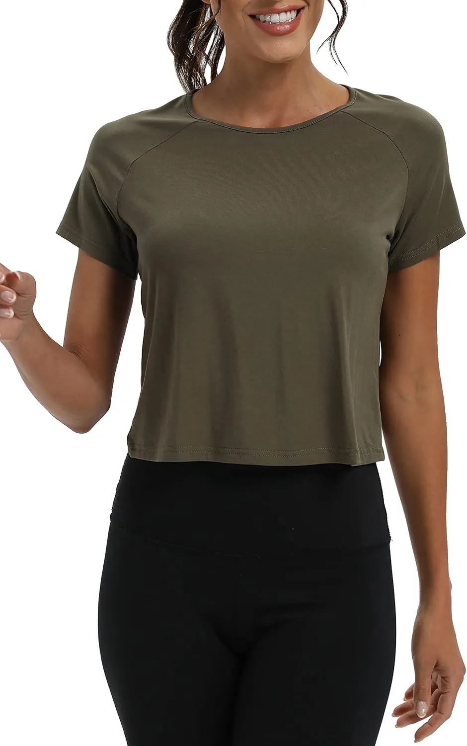 Mippo Workout Tops for Women Cropped Split Back Athletic Gym Exercise Shirts Loose Fit