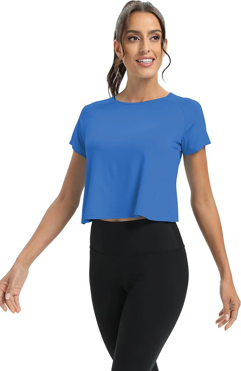 Mippo Workout Tops for Women Cropped Split Back Athletic Gym Exercise Shirts Loose Fit