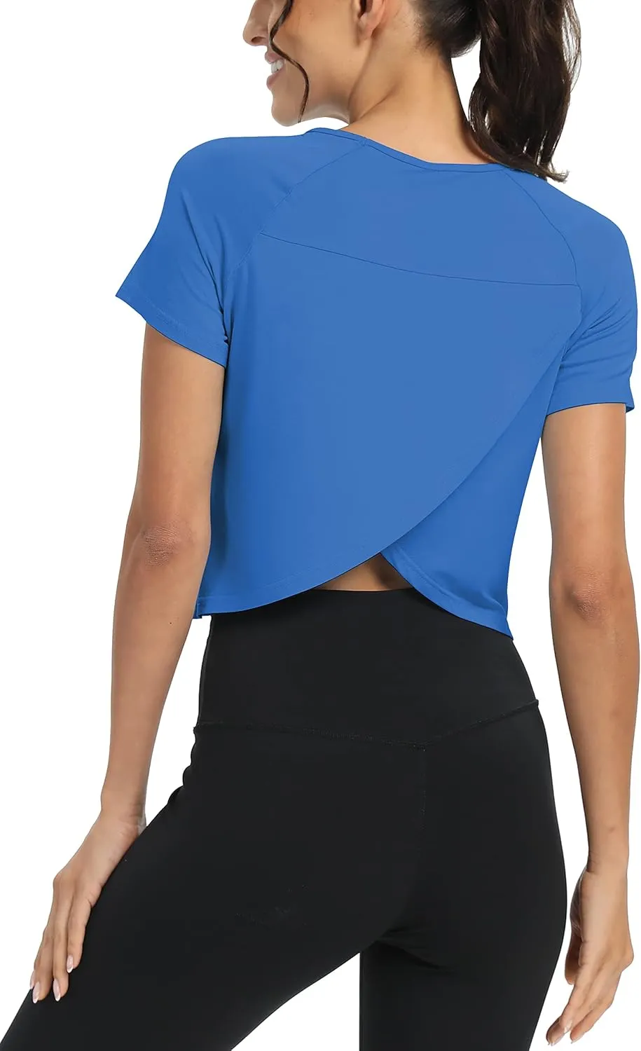 Mippo Workout Tops for Women Cropped Split Back Athletic Gym Exercise Shirts Loose Fit