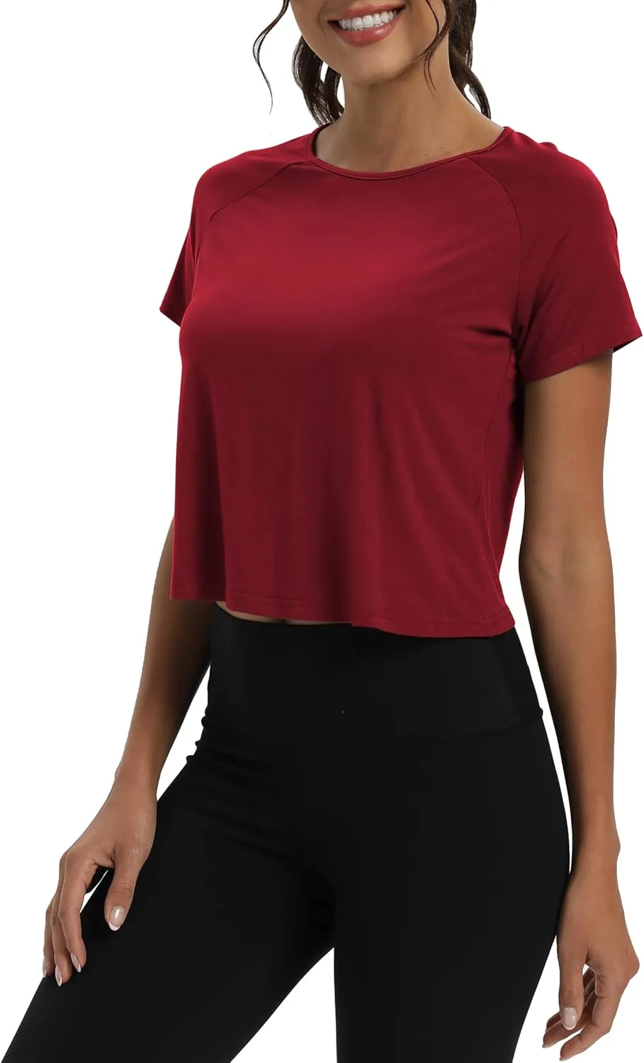 Mippo Workout Tops for Women Cropped Split Back Athletic Gym Exercise Shirts Loose Fit