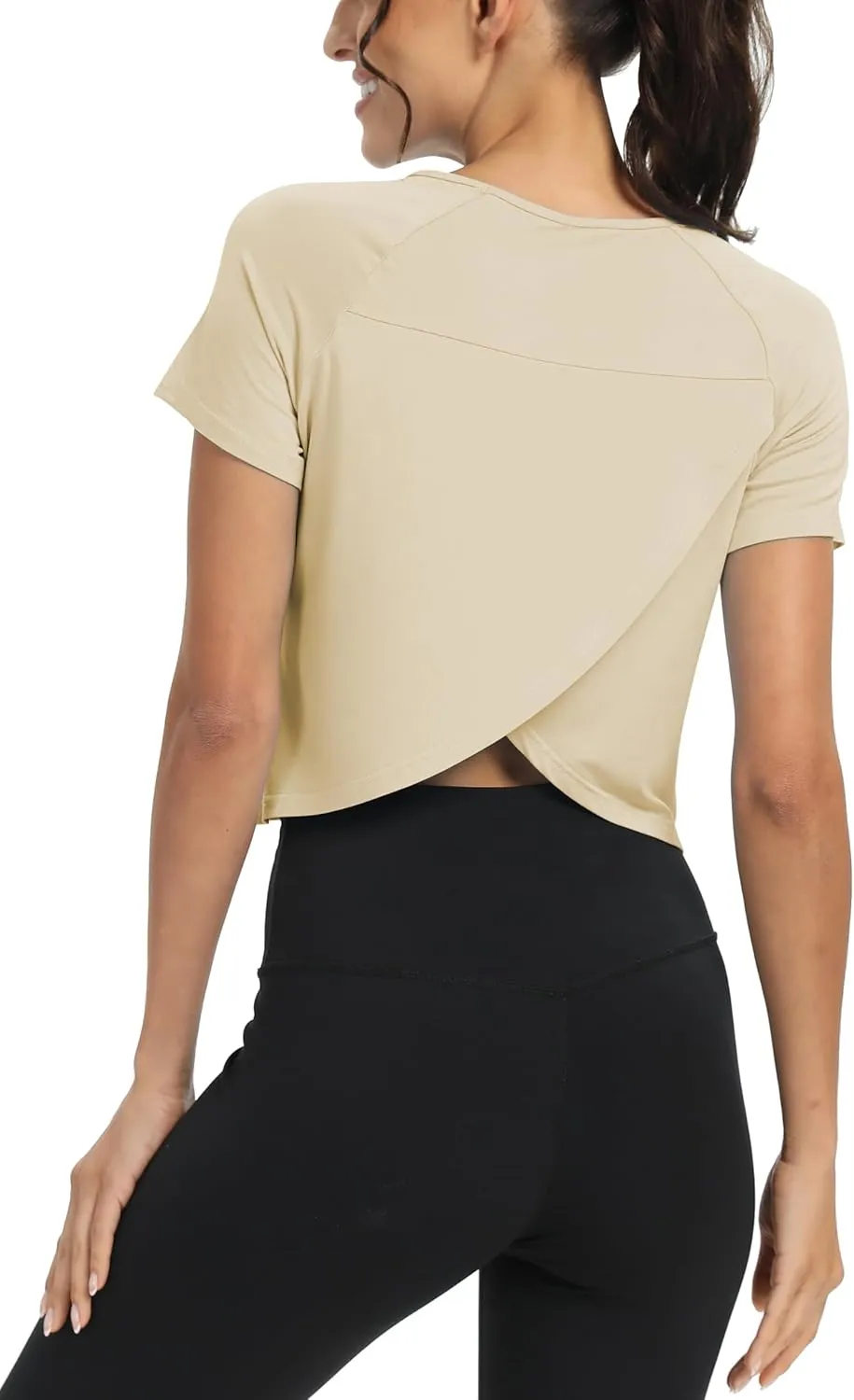 Mippo Workout Tops for Women Cropped Split Back Athletic Gym Exercise Shirts Loose Fit