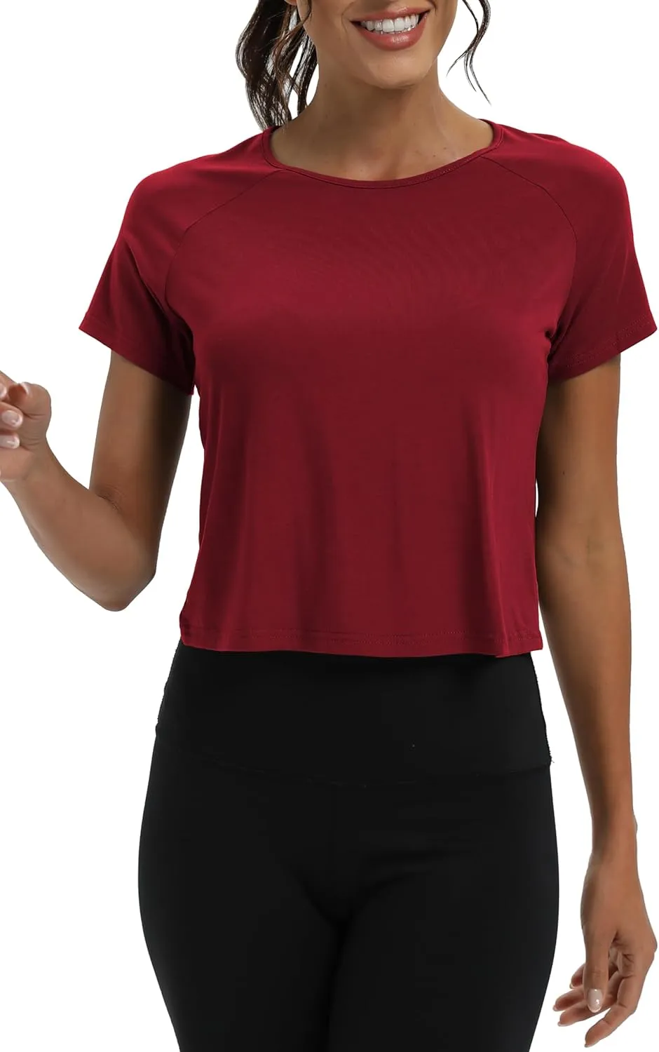 Mippo Workout Tops for Women Cropped Split Back Athletic Gym Exercise Shirts Loose Fit