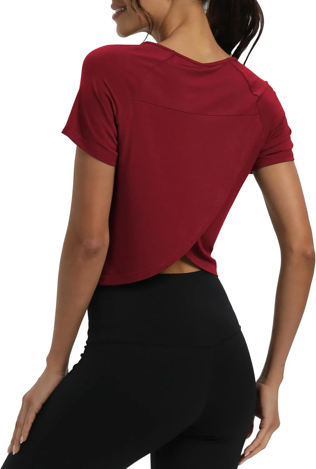 Mippo Workout Tops for Women Cropped Split Back Athletic Gym Exercise Shirts Loose Fit
