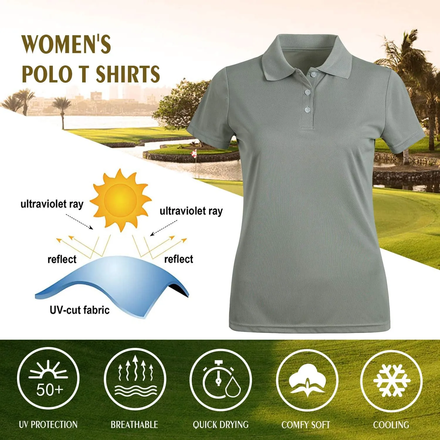 MOHEEN Women's Quick Dry Short Sleeve Polo Shirts Moisture Wicking Performance Athletic Golf Polo