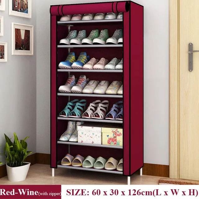 Multi Layer Shoes Rack Detachable Dust Proof Non Woven Fabric Shoe Cabinet
