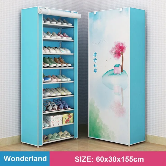 Multi Layer Shoes Rack Detachable Dust Proof Non Woven Fabric Shoe Cabinet