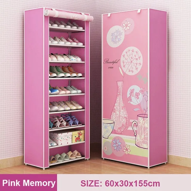 Multi Layer Shoes Rack Detachable Dust Proof Non Woven Fabric Shoe Cabinet