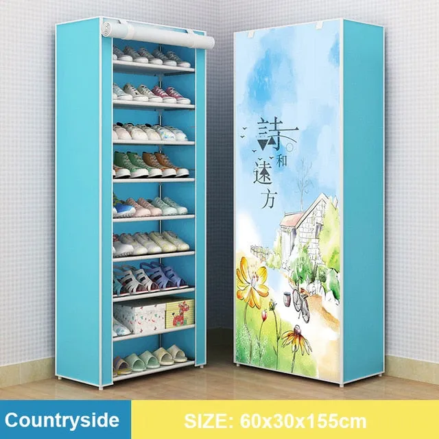 Multi Layer Shoes Rack Detachable Dust Proof Non Woven Fabric Shoe Cabinet