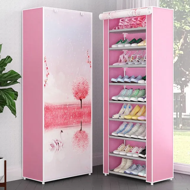 Multi Layer Shoes Rack Detachable Dust Proof Non Woven Fabric Shoe Cabinet