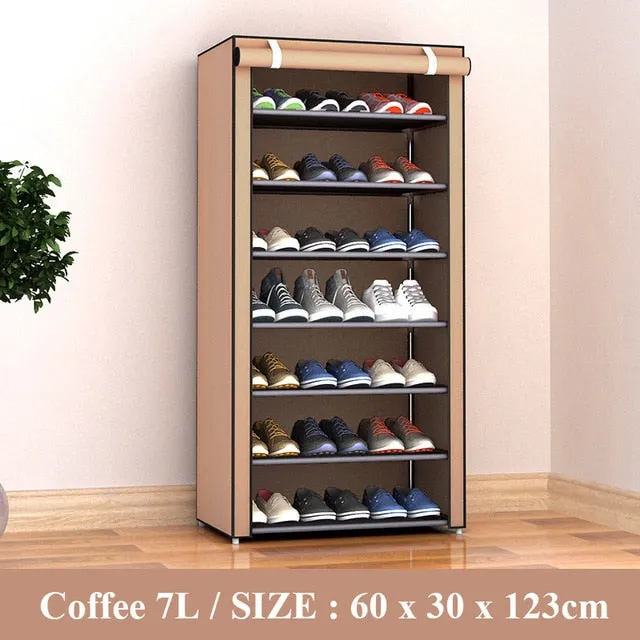 Multi Layer Shoes Rack Detachable Dust Proof Non Woven Fabric Shoe Cabinet