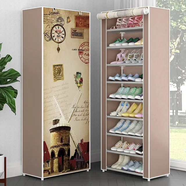 Multi Layer Shoes Rack Detachable Dust Proof Non Woven Fabric Shoe Cabinet