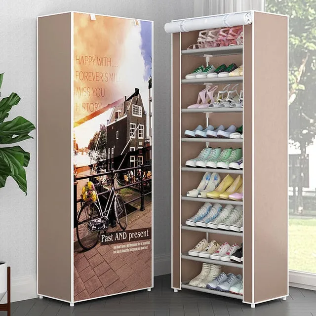 Multi Layer Shoes Rack Detachable Dust Proof Non Woven Fabric Shoe Cabinet