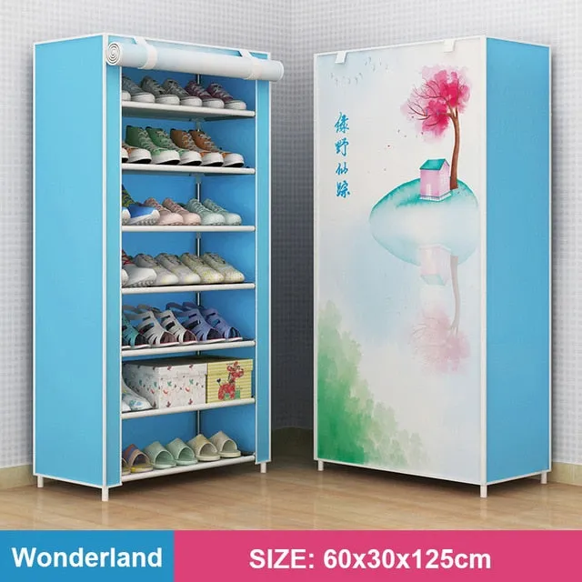 Multi Layer Shoes Rack Detachable Dust Proof Non Woven Fabric Shoe Cabinet
