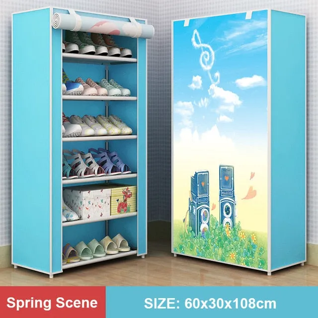 Multi Layer Shoes Rack Detachable Dust Proof Non Woven Fabric Shoe Cabinet