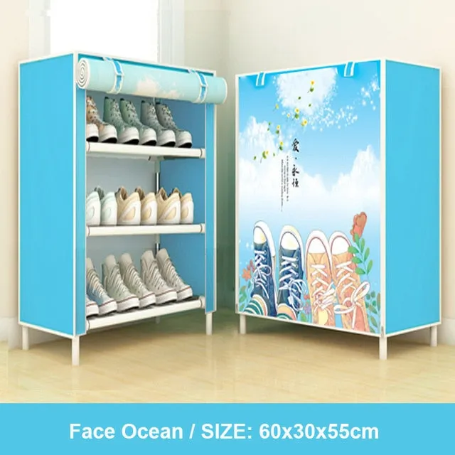 Multi Layer Shoes Rack Detachable Dust Proof Non Woven Fabric Shoe Cabinet