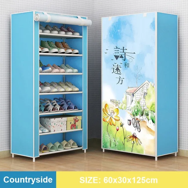 Multi Layer Shoes Rack Detachable Dust Proof Non Woven Fabric Shoe Cabinet