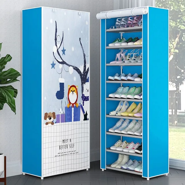 Multi Layer Shoes Rack Detachable Dust Proof Non Woven Fabric Shoe Cabinet