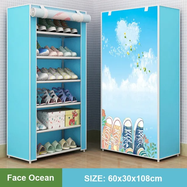 Multi Layer Shoes Rack Detachable Dust Proof Non Woven Fabric Shoe Cabinet