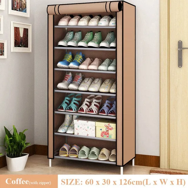 Multi Layer Shoes Rack Detachable Dust Proof Non Woven Fabric Shoe Cabinet