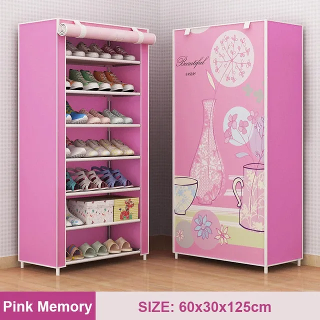 Multi Layer Shoes Rack Detachable Dust Proof Non Woven Fabric Shoe Cabinet