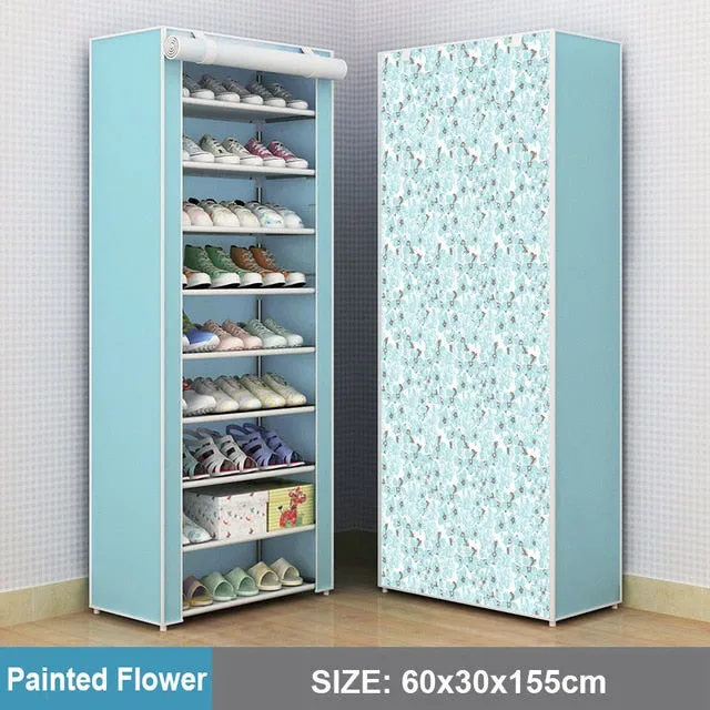 Multi Layer Shoes Rack Detachable Dust Proof Non Woven Fabric Shoe Cabinet
