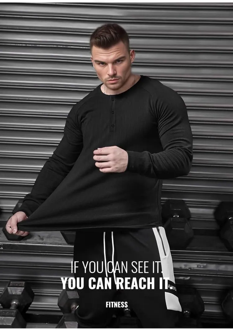 Muscle Cmdr Men's Muscle Henley Shirts Slim Fit Long&Short Sleeve Casual Stylish T-Shirt Business Underwear