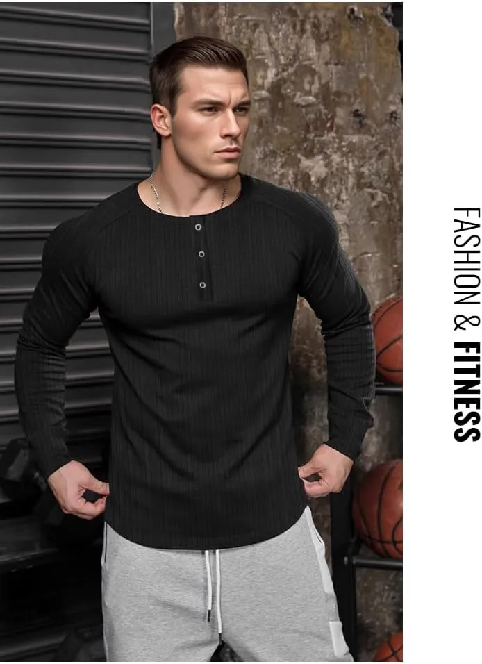 Muscle Cmdr Men's Muscle Henley Shirts Slim Fit Long&Short Sleeve Casual Stylish T-Shirt Business Underwear