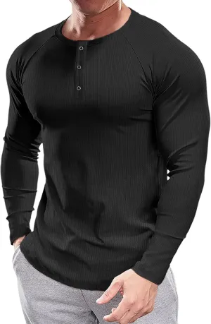 Muscle Cmdr Men's Muscle Henley Shirts Slim Fit Long&Short Sleeve Casual Stylish T-Shirt Business Underwear