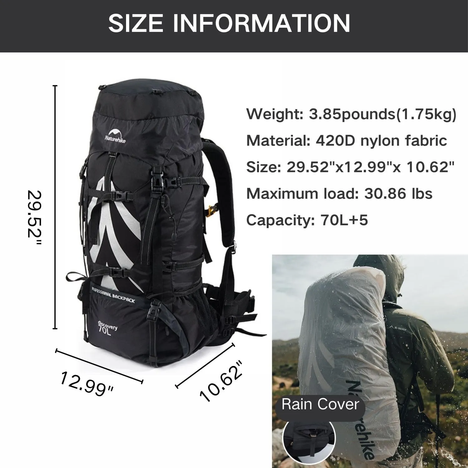 Naturehike 70 5L Lightweight Hiking Backpack, Tear-resistant Fabrics-Light CR Carrying System-Comfortable Weight-Bearing(Brown)