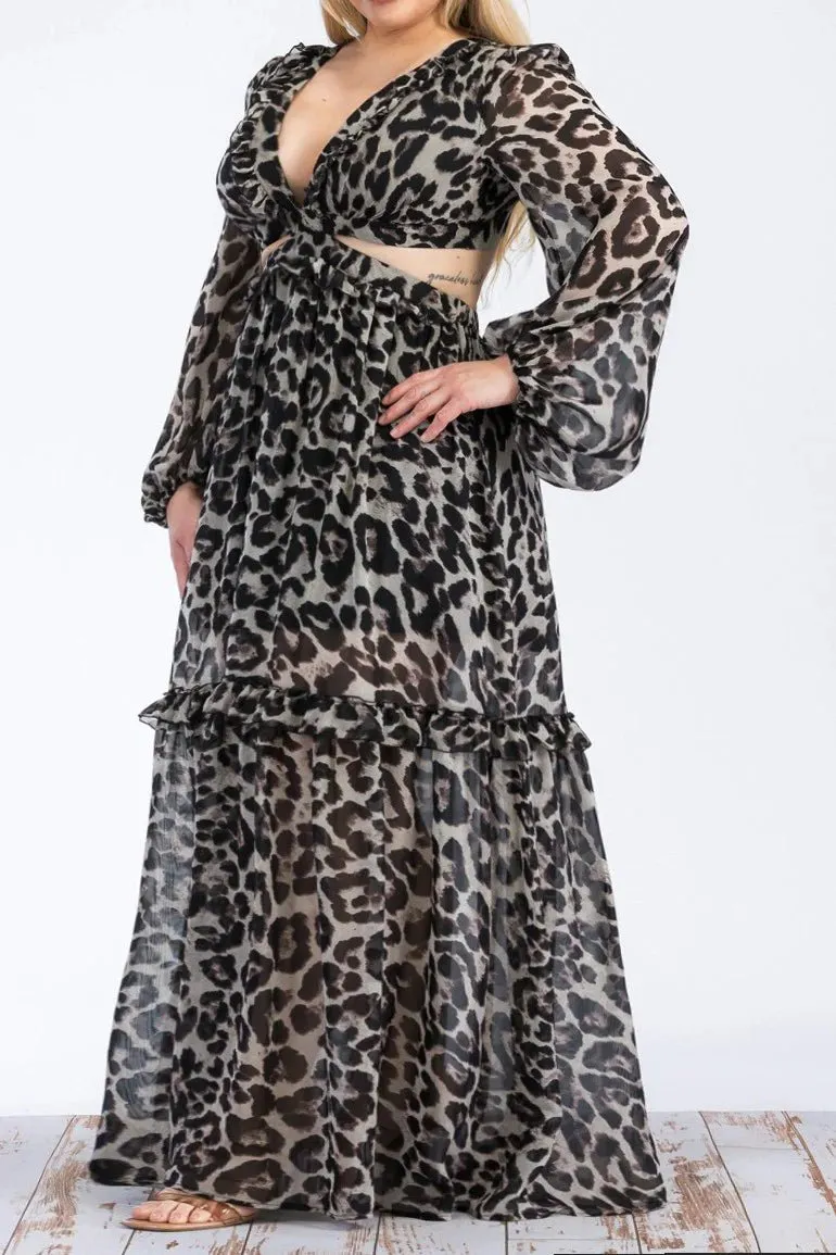 No Plans Leopard Cut Out Maxi Dress
