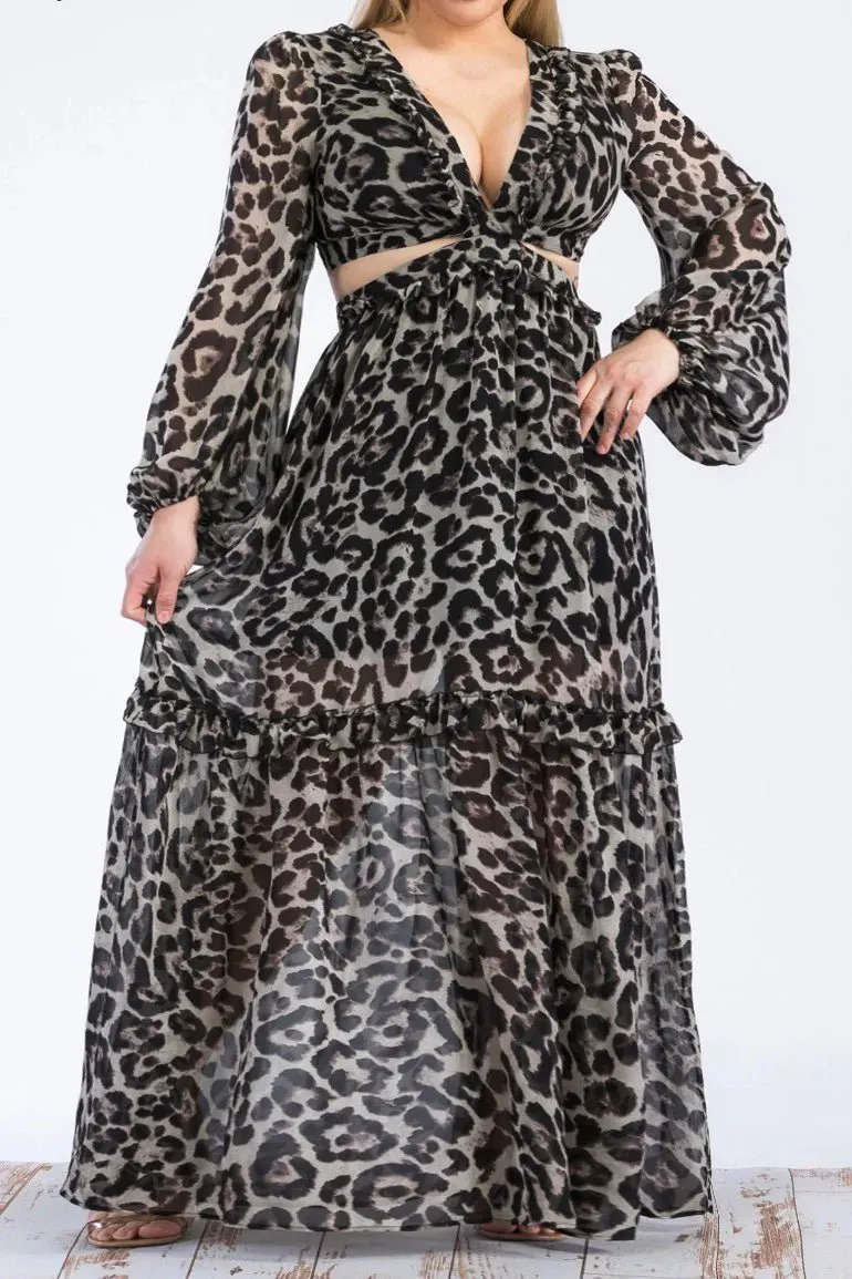 No Plans Leopard Cut Out Maxi Dress
