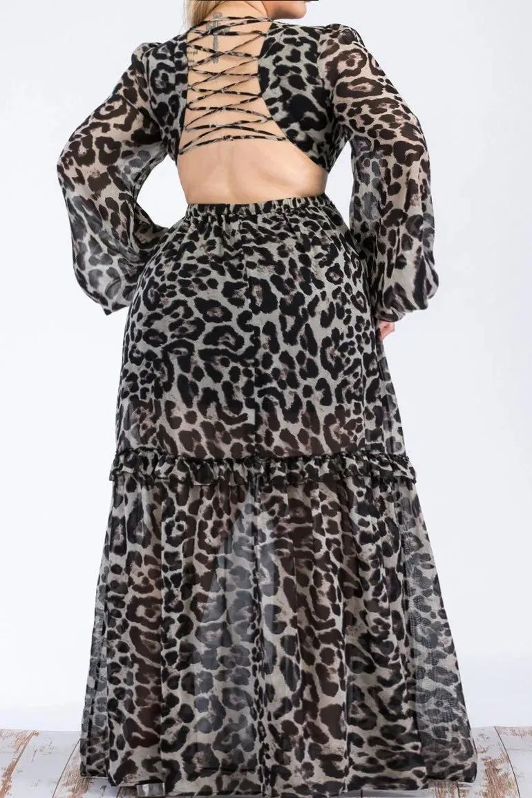 No Plans Leopard Cut Out Maxi Dress