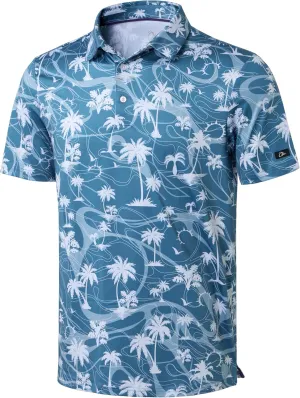 Obla Mens Golf Polo Shirts Short Sleeve Dry Fit Performance Moisture Wicking Casual Print Collared Golf Shirts for Men