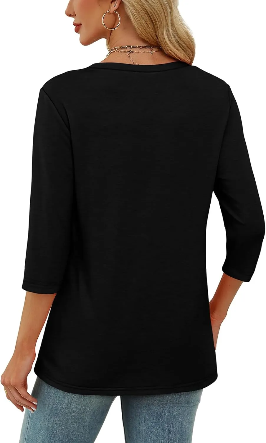 OFEEFAN 3/4 Length Sleeve Womens Tops Scoop Neck Tunic Tops Loose Fit Shirts Dressy Casual Blouses S-3XL