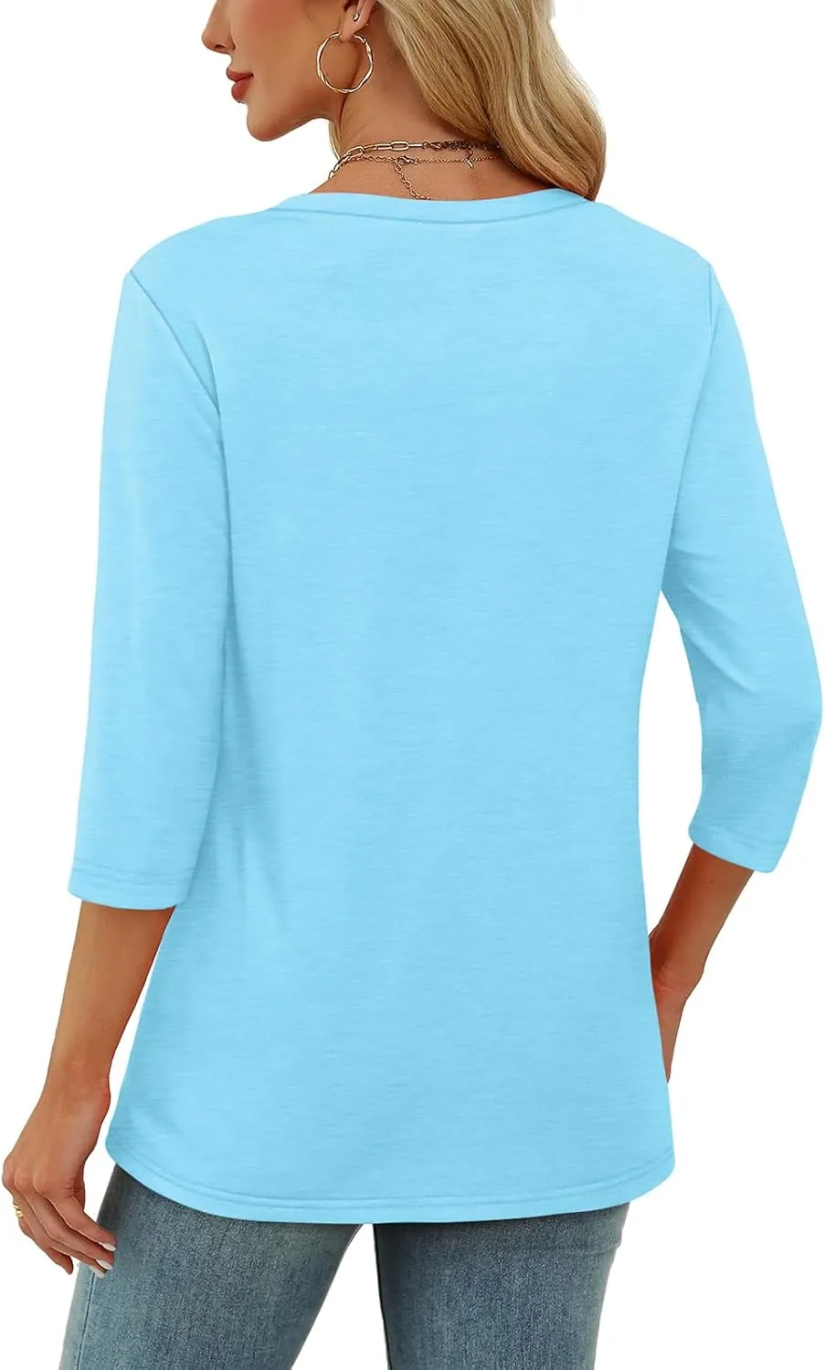 OFEEFAN 3/4 Length Sleeve Womens Tops Scoop Neck Tunic Tops Loose Fit Shirts Dressy Casual Blouses S-3XL