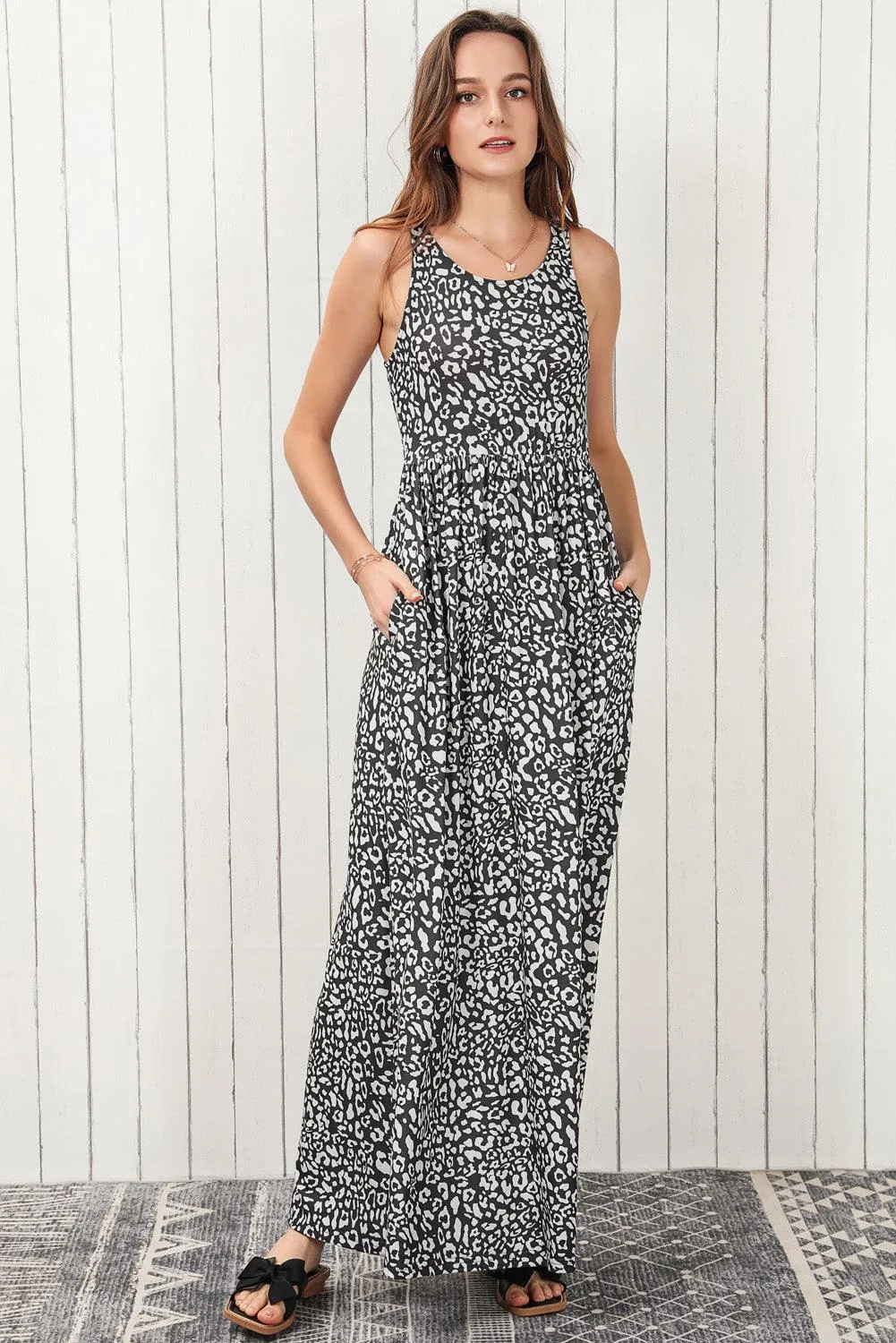 Optimal Flow Sleeveless Maxi Leopard Print Dress