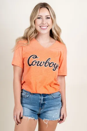 OSU Cowboys classic script v-neck t-shirt orange