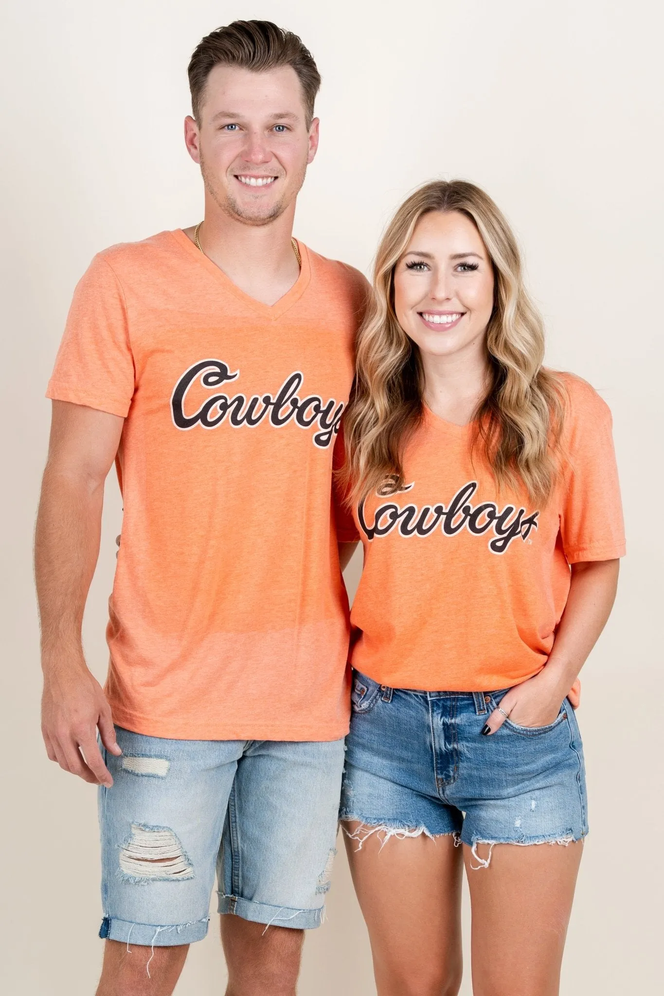 OSU Cowboys classic script v-neck t-shirt orange