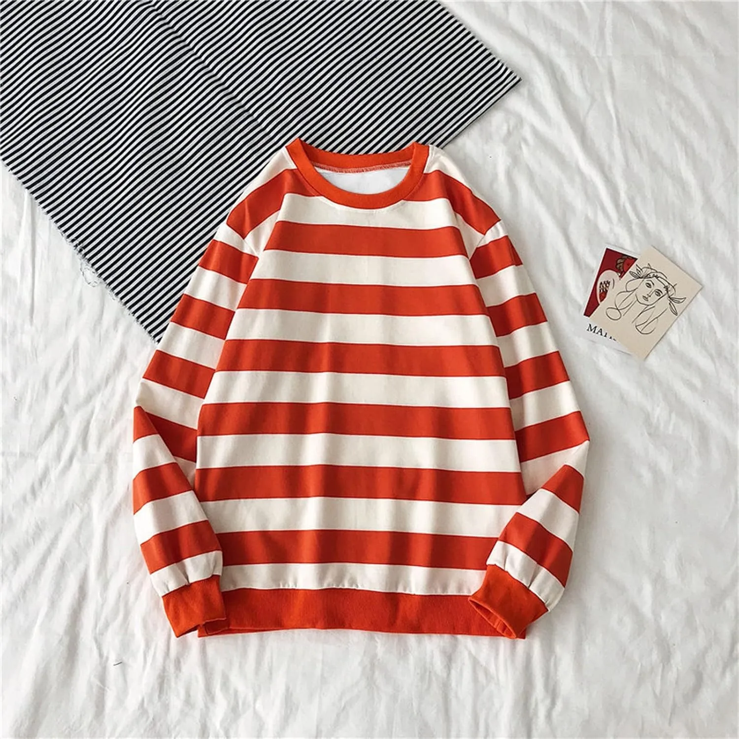 Oversized Sweatshirt for Women Trendy Crewneck Striped Color Block Tops Loose Long Sleeve Casual Stylish Pullover