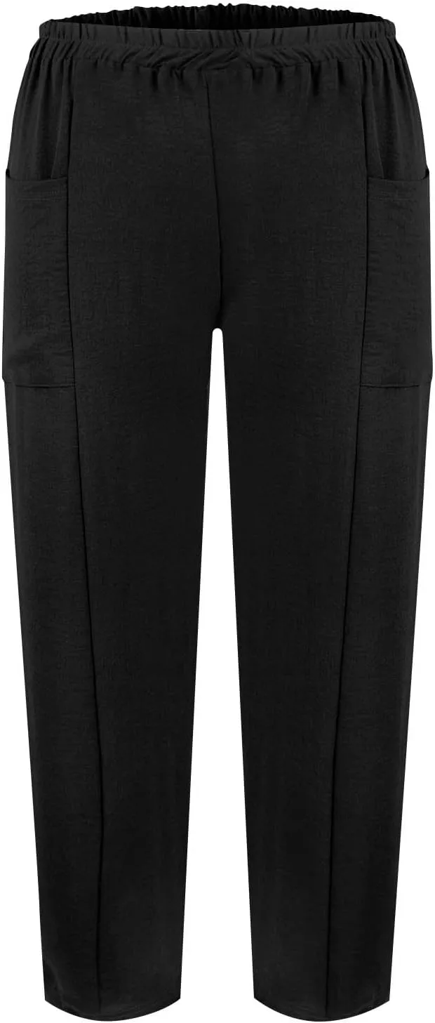 Pants for Women 2024 High Elastic Waist Plus Size Wide Leg Trousers Lounge Pants with Pockets, Small-5X-Large