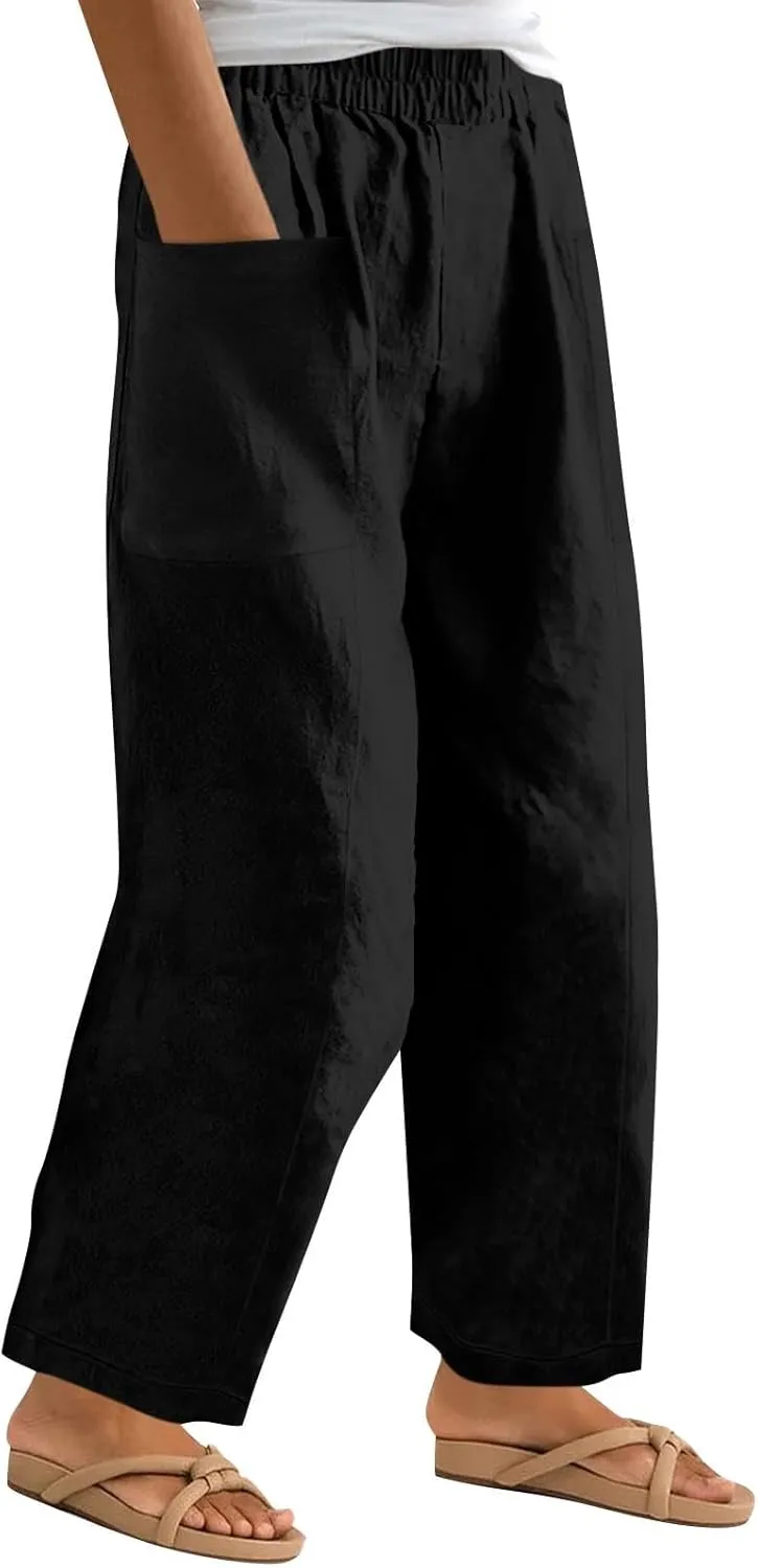 Pants for Women 2024 High Elastic Waist Plus Size Wide Leg Trousers Lounge Pants with Pockets, Small-5X-Large