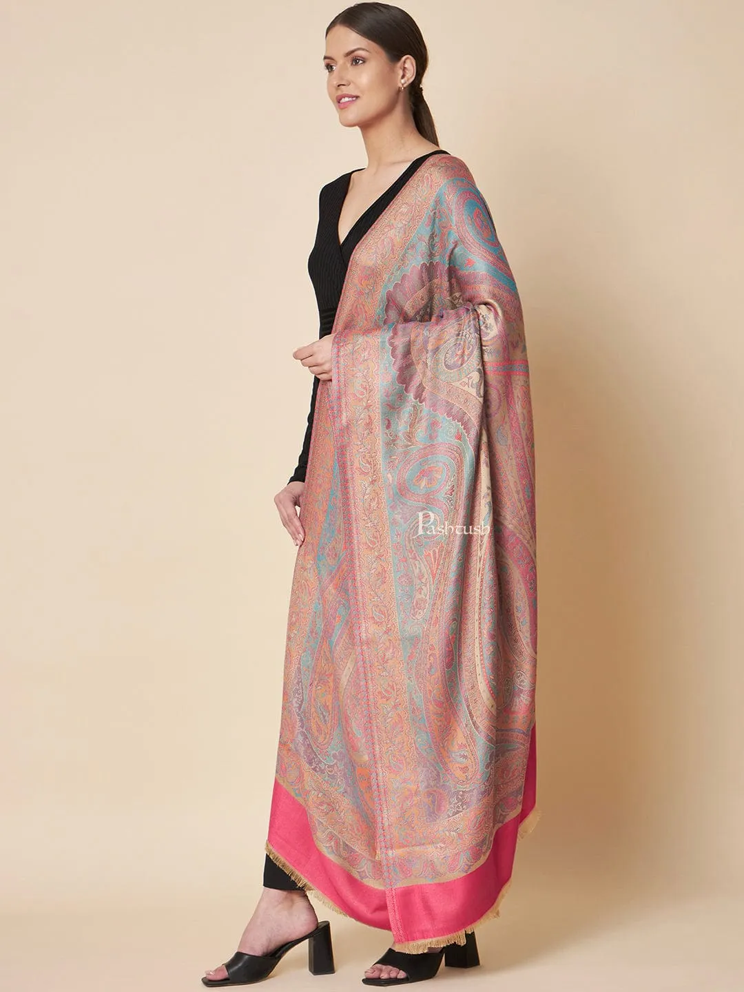 Pashtush Womens Extra Soft Bamboo Shawl, Extra Soft Jamawar Paisley Design, Multicolour
